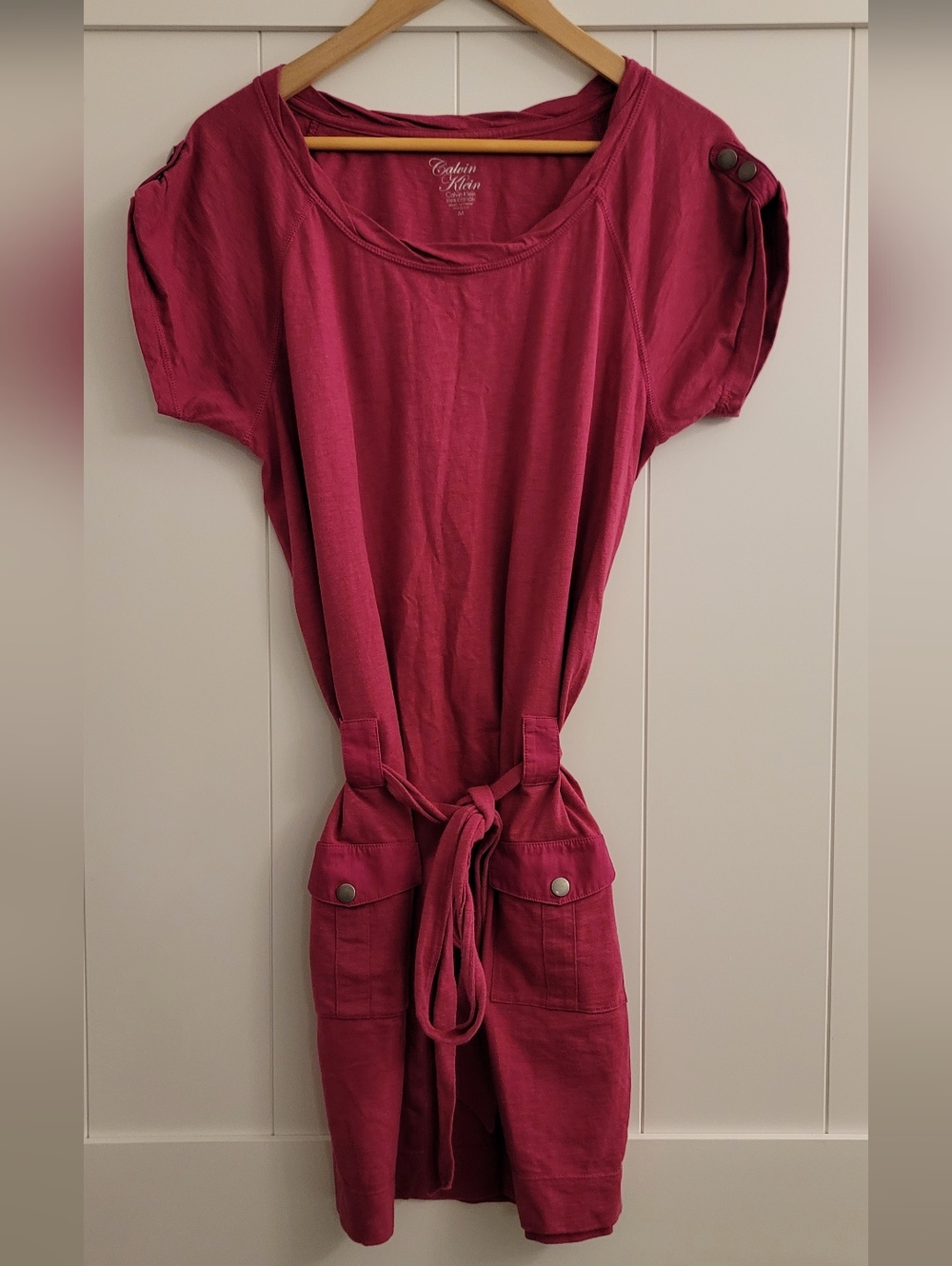 Calvin Klein Rasberry Tie-Waist Mini Dress Size Medium